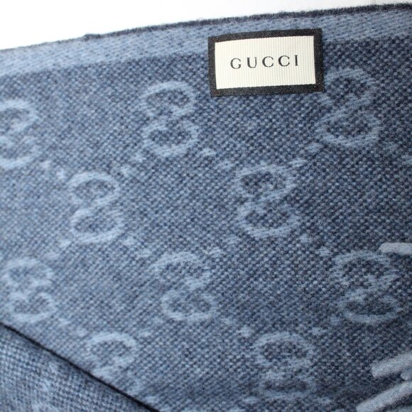 NWT GUCCI New Nikky Wool GG Monogram Web Stripe Scarf Tassel Gray Unisex - Picture 3 of 6